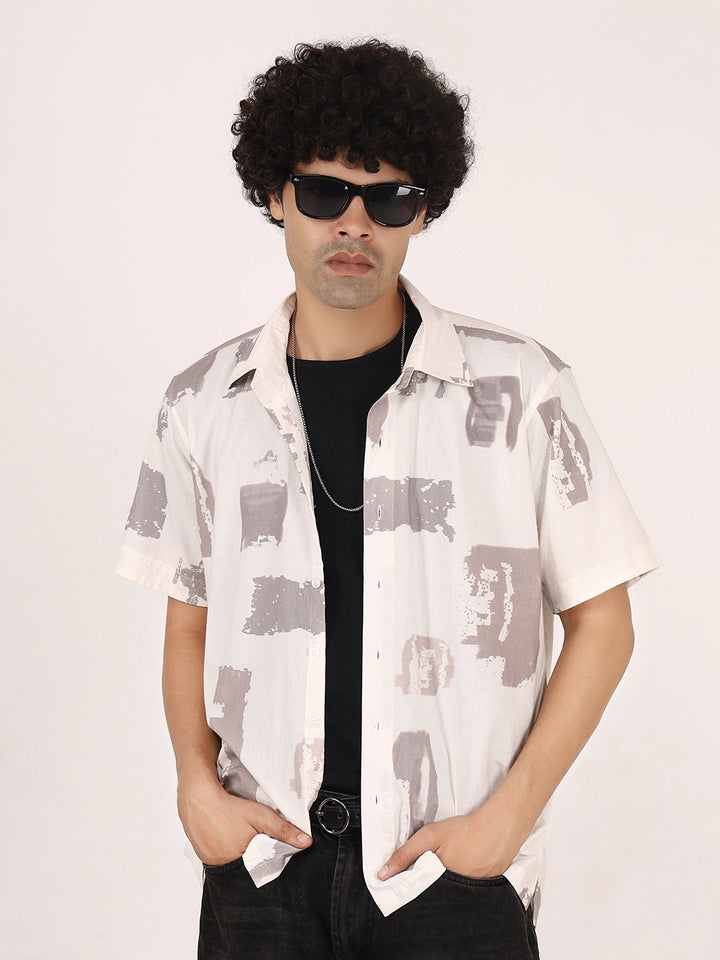 Brushstroke Off-White Cotton Shirt – Half Sleeves | Bristow Collection