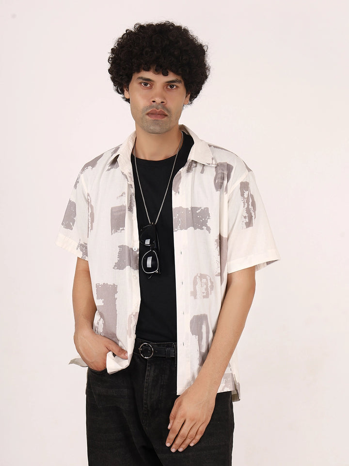 Brushstroke Off-White Cotton Shirt – Half Sleeves | Bristow Collection