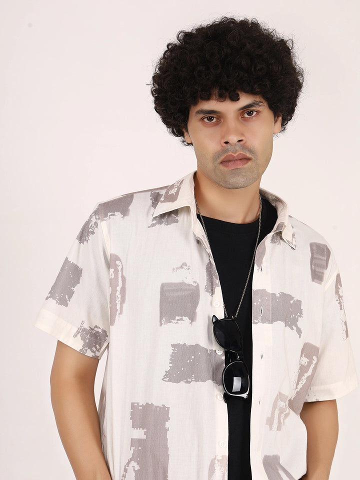 Brushstroke Off-White Cotton Shirt – Half Sleeves | Bristow Collection